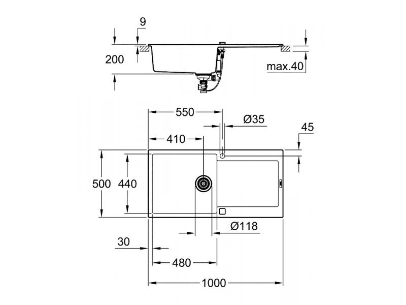 Купить Мойка кухонная из искусственного гранита Grohe K500, 31645AT0, 100 x 50 см, с корзинчатым фильтром и донным клапаном, серый гранит