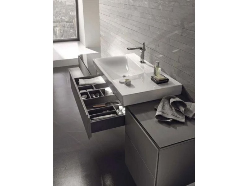 Купить Тумба под раковину Geberit Xeno2 500.513.00.1/500.514.00.1, 90 см, с подсветкой, цвет серый матовый