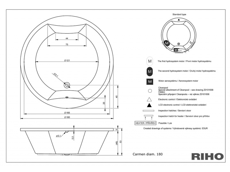 Купить Ванна гидромассажная Riho Thermae Line Carmen 180 х 180 см (BZ29)