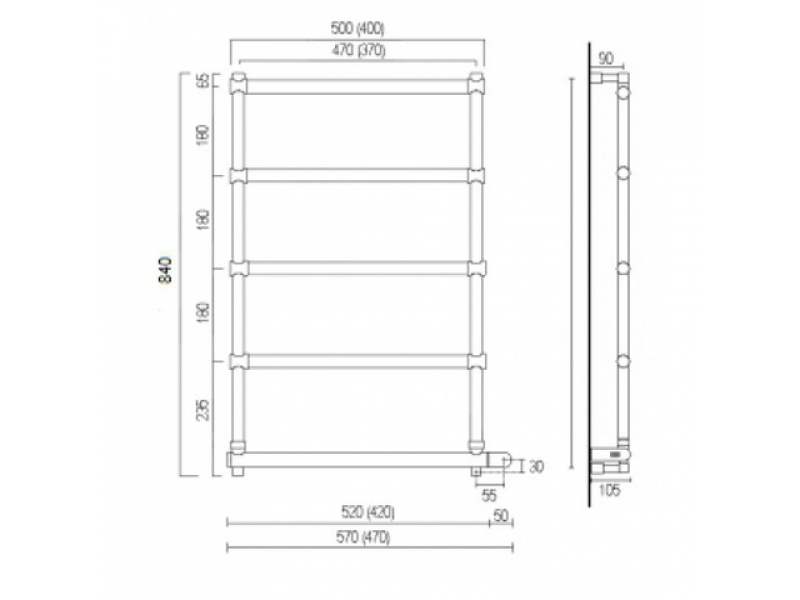 Купить Полотенцесушитель электрический Margaroli Sole 542-5 BOX 5424705CRPB, с полкой, высота 84 см, ширина 57 см, хром