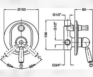 Смеситель для душа Bugnatese Oxford 6372BR с внутренней частью, бронза