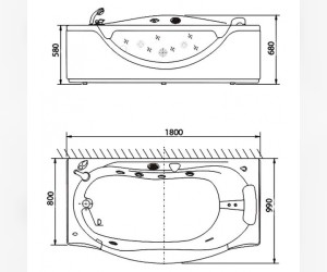 Ванна гидромассажная акриловая Appollo AT-0952 180 х 97 см, с подголовником, с аэромассажем, со смесителем, с подсветкой