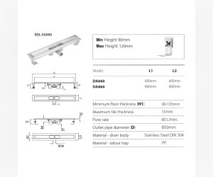 Дренажный канал Gllon GL-SDL-02A60-DA660+FO600
