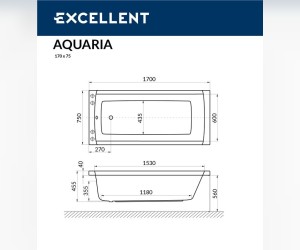 Ванна гидромассажная Excellent Aquaria 170 x 75 см, SOFT, хром