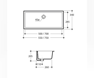 Раковина Kerasan Slim 022501, 75 x 34 см, встраиваемая снизу