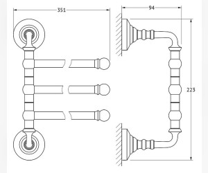 Полотенцедержатель 3SC Stilmar STI 411 поворотный тройной 35 см, античное серебро