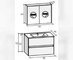 Комплект мебели Riho Porto Set 27, 80 см, цвет серый дуб