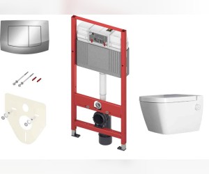 Инсталляция для унитаза TECE Base 9400405.WC2 с безободковым унитазом TECEone с кнопкой смыва TECEambia, хром глянцевый