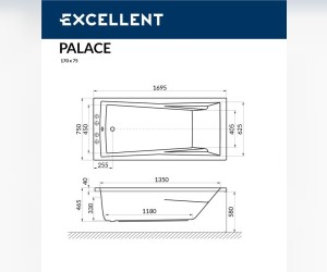 Ванна гидромассажная Excellent Palace 170 x 75 см, LINE, хром, каркас в подарок