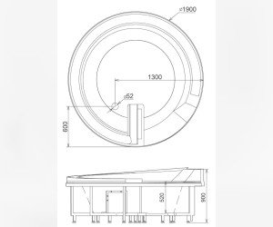Ванна гидромассажная акриловая Gemy G9090 B 190 х 190 x 90 см, круглая, встраиваемая, белая