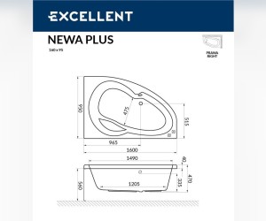 Ванна гидромассажная Excellent Newa 160 x 95 см, P LINE, хром
