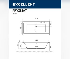 Ванна гидромассажная Excellent Pryzmat 160 x 75 см, RELAX, хром, каркас в подарок