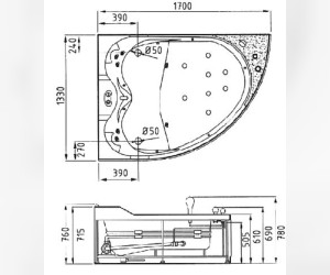 Ванна гидромассажная акриловая Gemy G9086 O L/R, 170 х 133 см