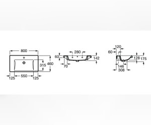 Раковина Roca The Gap Plus высокий бортик 80 x 46 см, 7.3270.M.000.4, фарфор, белый