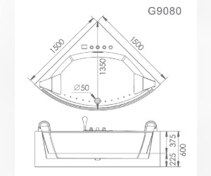 Акриловая ванна Gemy G9080 O с аэромассажем, 150 х 150 см