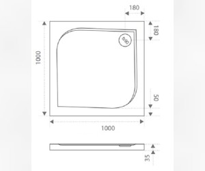 Душевой поддон Bas Квадро 100 x 100 см, ЛП00006, литьевой мрамор, квадратный, белый