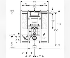 Инсталляция Geberit Duofix 111.375.00.5 UP320 для унитаза, с площадками для поручней, для клавиш Sigma