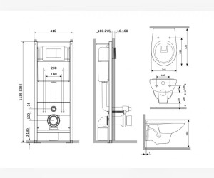 Инсталляция с унитазом Damixa DX77.IS10151.1738 сиденье микролифт, клавиша хром