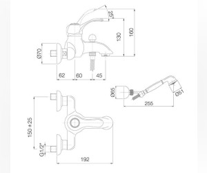 Смеситель Fima Carlo Frattini Lamp F3304CR для ванны с душевым комплектом, хром