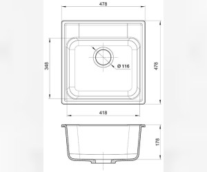 Кухонная мойка GranFest Quarz Z 48, 47.8 x 47.8 см, серый