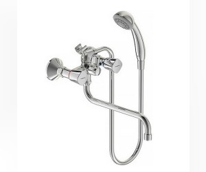 Смеситель Vidima КВАДРО (Quadro) BA248AA для ванны и душа с душевым гарнитуром, поворотный излив, хром