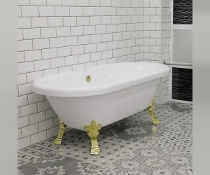 Ванна акриловая Радомир Леонесса 1, 175 х 80 см на ножках Лилия, 1-01-3-0-9-138, слив-перелив, белая, золото