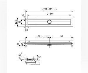 Дренажный канал прямой TECEdrainline 600701 для пристенного монтажа с гидроизоляцией Seal System, 700 мм