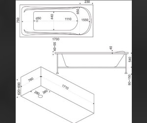 Ванна Bas Мальта 170x75 с гидромассажем акриловая (ВГ00140/ВГ00141)