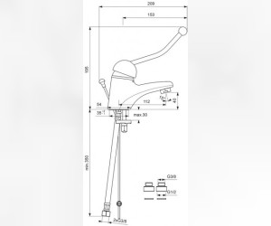 Смеситель Vidima СЕВА ПРОФИ (Seva Profi) BA101AA для раковины без донного клапана, локтевой, для медицинских учереждений, хром