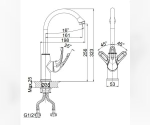 Смеситель D&K Rhein.Eucharius DA1372425 для кухонной мойки, высокий, черный