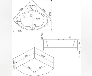 Ванна гидромассажная Bas Дрова (Drova) 160 х 160 см (ВГ00059/ВГ00060)