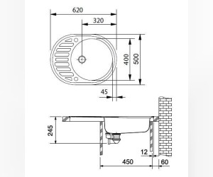 Мойка Franke RONDA ROG 611 С, 114.0313.330, гранит, установка сверху, цвет миндаль, 62*50 см