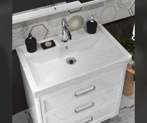 Тумба под раковину Opadiris Вегас 80 см напольная, 3 ящика, белый матовый, 00-00003682