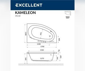 Ванна гидромассажная Excellent Kameleon 170 x 110 см, P NANO, хром
