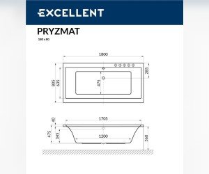 Ванна гидромассажная Excellent Pryzmat 180 x 80 см, RELAX, хром, каркас в подарок