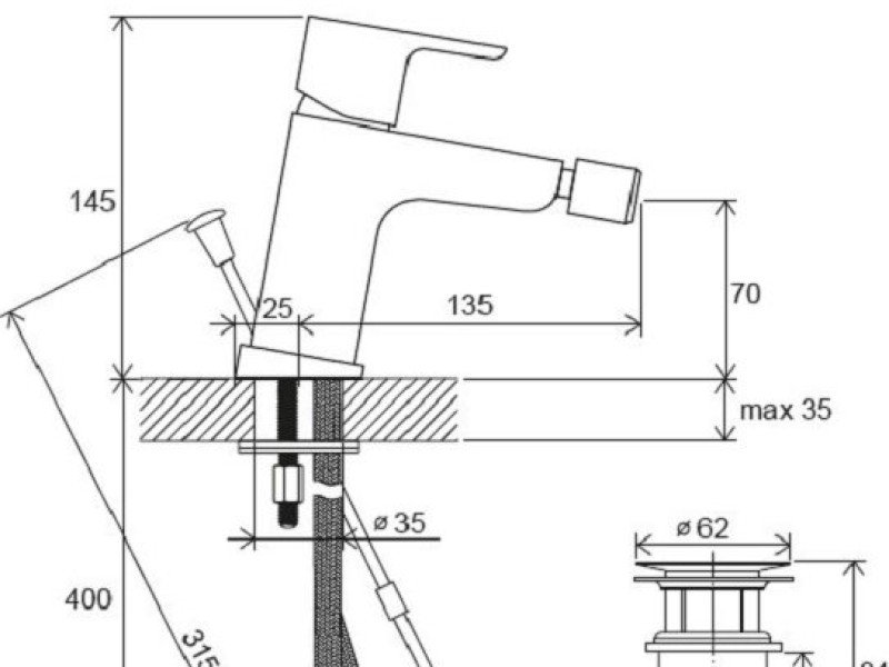 Смеситель для биде Ravak 10 Free-TD F 055.00, с донным клапаном, хром, X070133