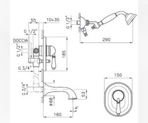 Смеситель Nicolazzi Classico Monokomandi 3400CR76 для ванны, хром/Mont Blanc