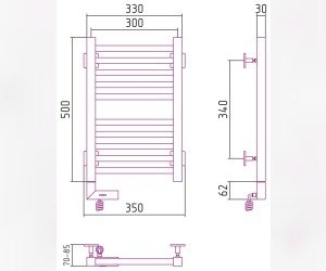 Полотенцесушитель электрический Сунержа Модус 2.0 500 x 300, ширина 30 см, высота 50 см, МЭМ левый/правый, матовое золото