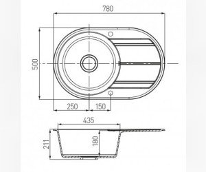 Кухонная мойка Акватон Амира круглая с крылом, шампань, 1A712932AI290