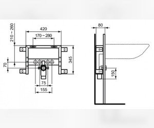 Инсталляция Ideal Standard Prosys для монтажа подвесной раковины, серый, R016467