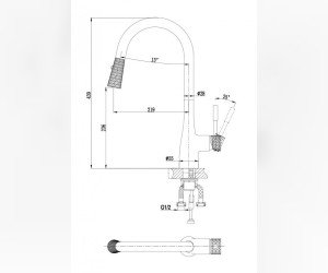 Смеситель D&K Rhein.Schiller DA1462504A для кухонной мойки, с выдвижной лейкой, хром/золото светлое