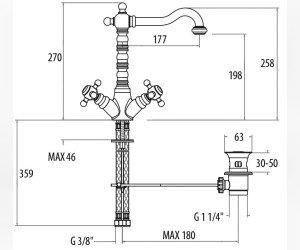 Смеситель Gattoni Vivaldi 12300 для раковины, бронза
