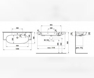 Раковина Laufen New Classic 8.1385.8.000.109.1 120 х 48 х 16.5 см, SaphirKeramik, без отверстия, с переливом, белый глянцевый