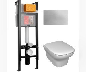 Инсталляция Jacob Delafon 40 см, с безободковым унитазом Vox EDM102, сиденье тонкое микролифт, клавиша хром, комплект E21770RU-00 (E33131RU+EDM102+E20142+E4316-CP)