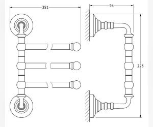 Полотенцедержатель 3SC Stilmar STI 211 поворотный тройной 35 см, золото