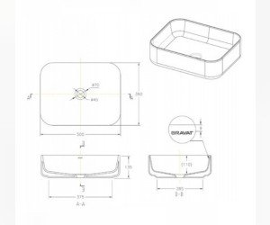 Раковина Bravat Source C22250W-ENG 50 x 39 x 13.5 см накладная, прямоугольная, белый