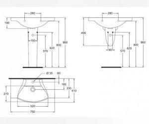 Раковина Vidima СИРИУС ЭЛЕГАНС (BOX) (Sirius Elegance) W891161, подвесная, белая, 75*41 см