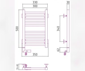 Полотенцесушитель электрический Сунержа Модус 2.0 500 x 300, ширина 30 см, высота 50 см, МЭМ левый/правый, состаренная латунь