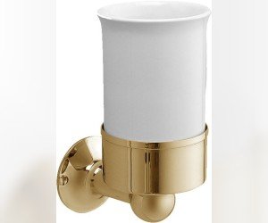 Стакан с настенным держателем для щеток Devon&Devon NewYork NY103OT, керамика/светлое золото