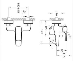Смеситель Vitra Sento A42516EXP, для ванны/душа